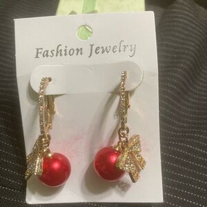 Fashion Jewelry Red and Gold Bow Earrings